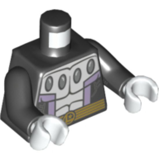 Torso Silver Center Panel with 4 Ovals, Lavender Stripes, Gold Belt Pattern / Black Arms / White Hands