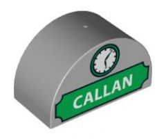 Duplo, Brick 2 x 4 x 2 Curved Top with 'CALLAN' and Clock Pattern