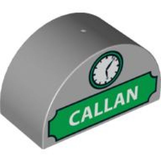 Duplo, Brick 2 x 4 x 2 Curved Top with 'CALLAN' and Clock Pattern