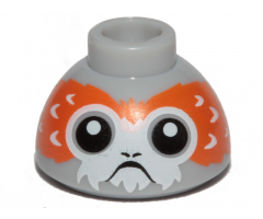 Brick, Round 1 1/2 x 1 1/2 x 2/3 Dome Top with Porg Head, V-Shaped between Eyes Pattern
