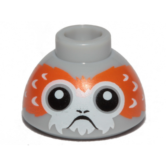 Brick, Round 1 1/2 x 1 1/2 x 2/3 Dome Top with Porg Head, V-Shaped between Eyes Pattern