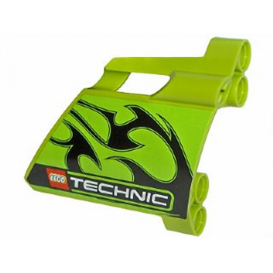 Technic, Panel Fairing #22 Large Short, Small Hole, Side A with Black Flames and Technic Logo Pattern (Sticker) - Set 8291