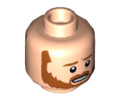 Minifigure, Head Dual Sided Dark Orange Beard and Eyebrows, Bared Teeth / Frown Pattern (SW Obi-Wan) - Hollow Stud