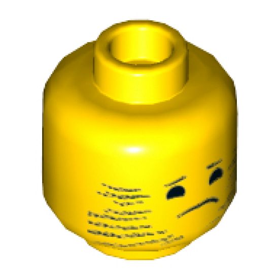 Minifigure, Head Dual Sided Stubble, Angry / Stubble Blurred, Sad Pattern (Emmet) - Hollow Stud