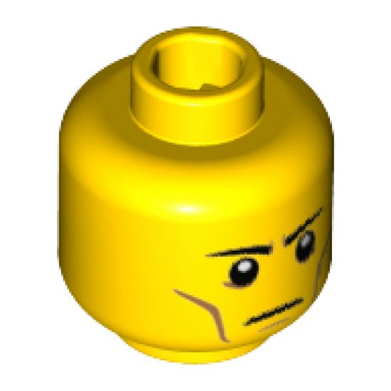 Minifigure, Head Black Eyebrows Staright, White Pupils, Cheek Lines, Frown Pattern - Hollow Stud