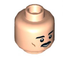 Minifigure, Head Dual Sided Black Eyebrows and Moustache, Medium Nougat Cheek Lines, Smile / Nervous Smile Pattern - Hollow Stud