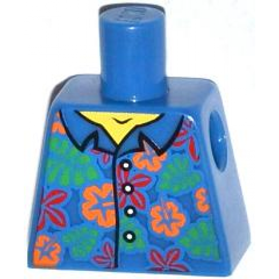 Torso Hawaiian Shirt with Orange and Red Flowers and Bright Green Leaves Pattern