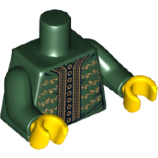 Torso Jacket with Gold Trim, Buttons and Floral Motif Pattern / Dark Green Arms / Yellow Hands