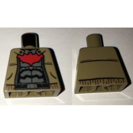 Torso Batman Jacket over Dark Gray Armor, Red Large Bat Logo Pattern