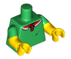 Torso Polo Shirt with Red and White Collar, Pizza Sauce Stains on Front Pattern / Yellow Arms with Green Short Sleeves Pattern / Yellow Hands