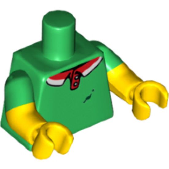 Torso Polo Shirt with Red and White Collar, Pizza Sauce Stains on Front Pattern / Yellow Arms with Green Short Sleeves Pattern / Yellow Hands