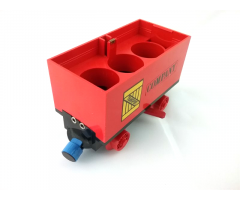 Train Battery Box Car with Two Contact Holes, Red Switch Lever, Blue and Red Magnets, and Red Wheels with 'TRANSPORT' on Yellow Box and 'COMPANY' Pattern on Both Sides (Stickers) - Set 180