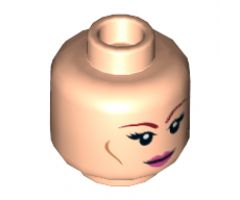 Minifigure, Head Dual Sided Female Dark Red Eyebrows, Eyelashes, Pink Lips, Cheek Lines, Smile / Bared Teeth Pattern (April O'Neil) - Hollow Stud