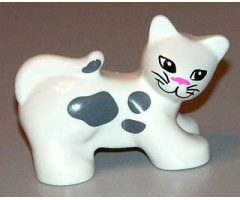 Duplo, Animal Cat with Almond Eyes, Whiskers, Pink Nose, and Gray Spots Pattern