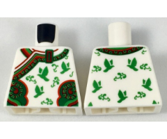 Torso Kimono Robe with Ornate Red and Green Trim, Birds and Flowers Pattern