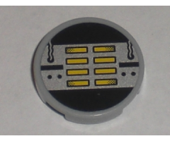 Tile, Round 2 x 2 with Yellow, Black, and Silver Machinery Pattern (Sticker) - Set 8971