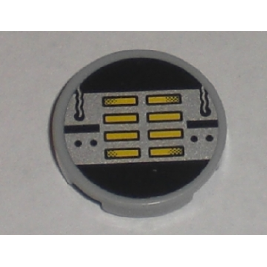 Tile, Round 2 x 2 with Yellow, Black, and Silver Machinery Pattern (Sticker) - Set 8971