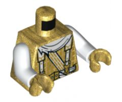Torso Ninjago Cape, Suspenders with Dragon Clasps, Dragon Logo on Back Pattern / White Arms / Pearl Gold Hands