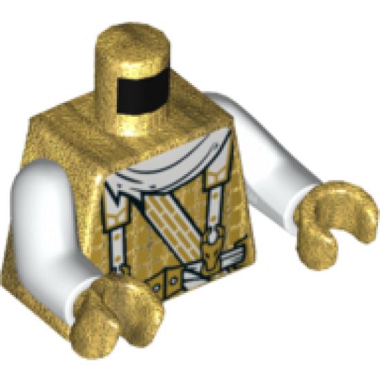 Torso Ninjago Cape, Suspenders with Dragon Clasps, Dragon Logo on Back Pattern / White Arms / Pearl Gold Hands