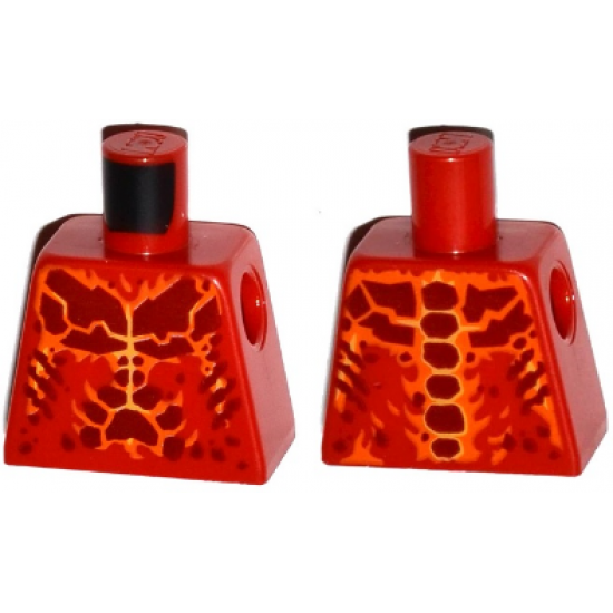 Torso Nexo Knights Bare Chest with Dark Red, Yellow and Orange Bones Pattern