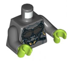 Torso Silver Space Armor with Gold and Bright Light Blue Trim Pattern / Dark Bluish Gray Arms / Lime Hands