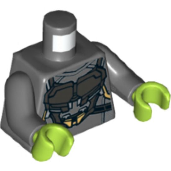 Torso Silver Space Armor with Gold and Bright Light Blue Trim Pattern / Dark Bluish Gray Arms / Lime Hands