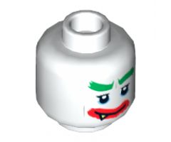 Minifigure, Head Dual Sided Green Eyebrows, Red Lips, 1 Fang, Sardonic Smile / Wide Grin, Worried Pattern (The Joker) - Hollow Stud