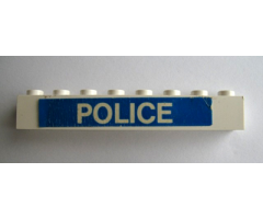 Brick 1 x 8 with White 'POLICE' on Blue Background Pattern (Sticker) - Set 364