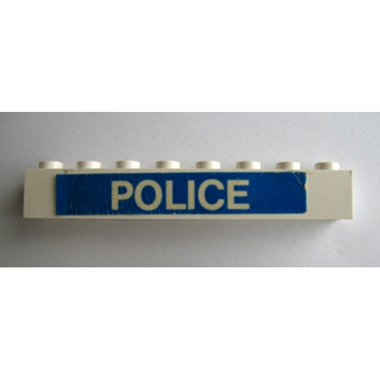 Brick 1 x 8 with White 'POLICE' on Blue Background Pattern (Sticker) - Set 364