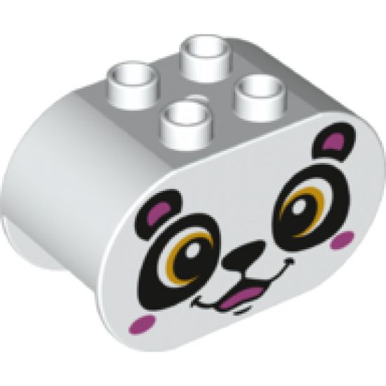 Duplo, Brick 2 x 4 x 2 Rounded Ends with Panda Bear Face Pattern