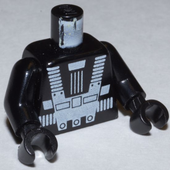 Torso Space White Harness and Chest Panel with Rivets Pattern (Blacktron I) / Black Arms / Black Hands