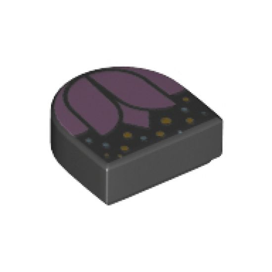 Tile, Round 1 x 1 Half Circle Extended (Stadium) with Metallic Pink Rose and Gold and Metallic Blue Dots Pattern