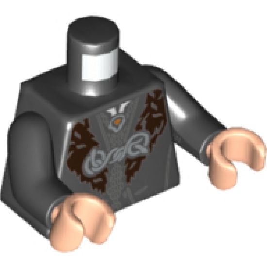 Torso Hogwarts Robe with Silver Clasp and Dark Red Ornament Pattern / Black Arms / Light Nougat Hands