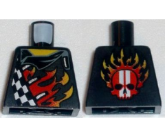 Torso World Racers - Checkered Pattern with Flames on Front, Flames and Red Skull with White Stripes on Back