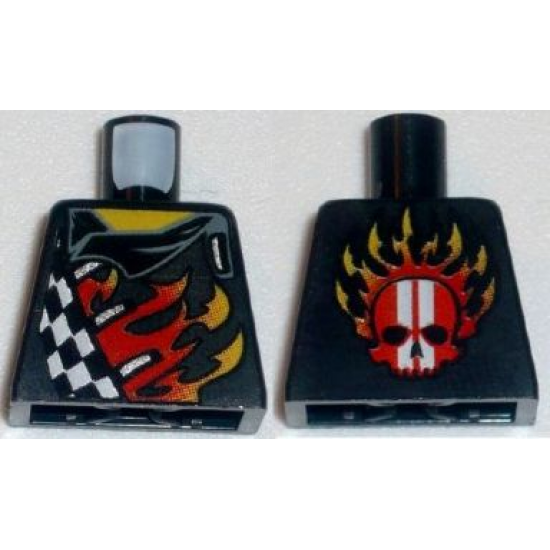 Torso World Racers - Checkered Pattern with Flames on Front, Flames and Red Skull with White Stripes on Back
