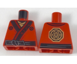 Torso Ninjago Robe with Ninjago Logogram 'FIRE', Black Sash and Gold Emblem Pattern
