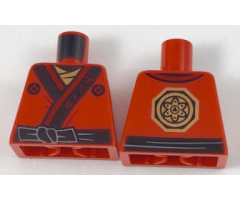 Torso Ninjago Robe with Ninjago Logogram 'FIRE', Black Sash and Gold Emblem Pattern