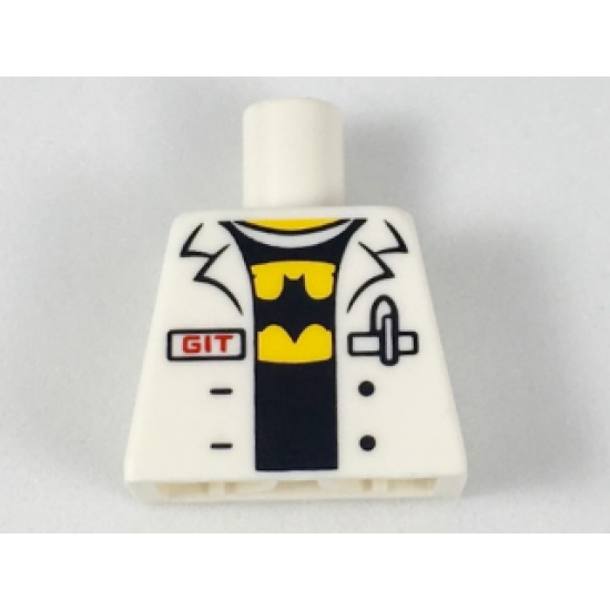 Torso Lab Coat with Pen and Red 'GIT' over Black Shirt with Batman Symbol in Yellow Oval Pattern