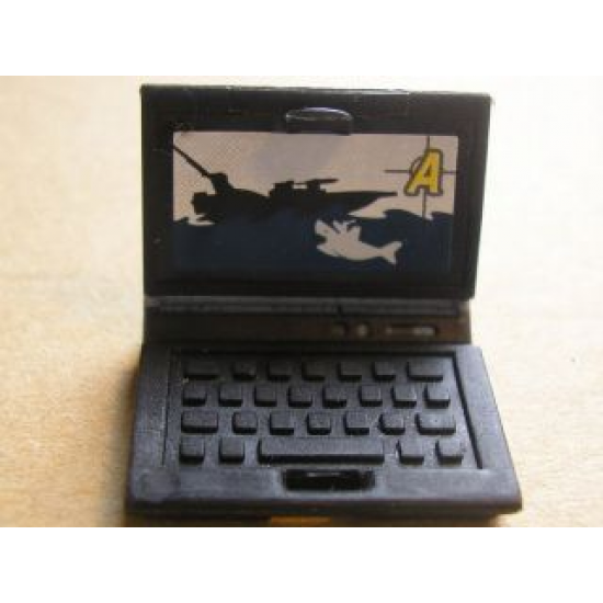Minifigure, Utensil Computer Laptop with 'A', Boat and Shark Screen Pattern (Sticker) - Set 8635