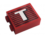 Brick 1 x 2 x 2 with Inside Stud Holder with Gray Stripes and White Letter 'T' Pattern Model Left Side (Sticker) - 10272