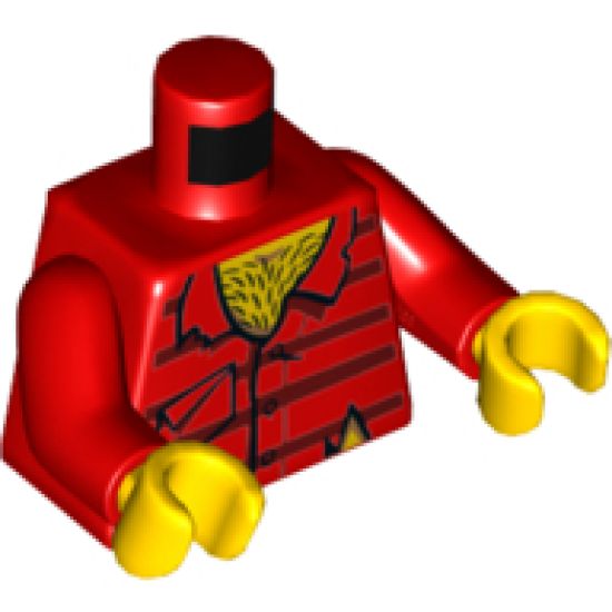 Torso Worn Shirt with Dark Red Stripes and Pocket, Hairy Chest Pattern / Red Arms / Yellow Hands