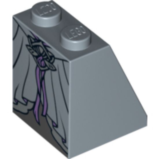 Slope 65 2 x 2 x 2 with Bottom Tube with Minifigure Dress/Skirt/Robe, Pink Ribbon and Silver Elven Clasp Pattern
