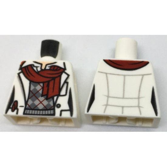 Torso Lab Coat with Dark Red Scarf and Argyle Sweater Pattern