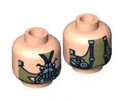 Minifigure, Head Dual Sided Male Mask Olive Green / Hoses on Back Pattern - Hollow Stud