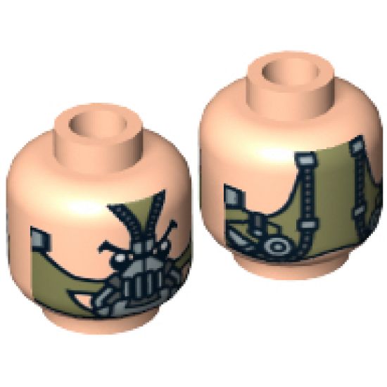 Minifigure, Head Dual Sided Male Mask Olive Green / Hoses on Back Pattern - Hollow Stud