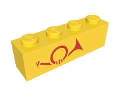 Brick 1 x 4 with Red Mail Horn Pattern, Left Side