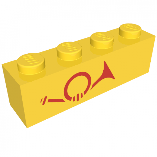 Brick 1 x 4 with Red Mail Horn Pattern, Left Side