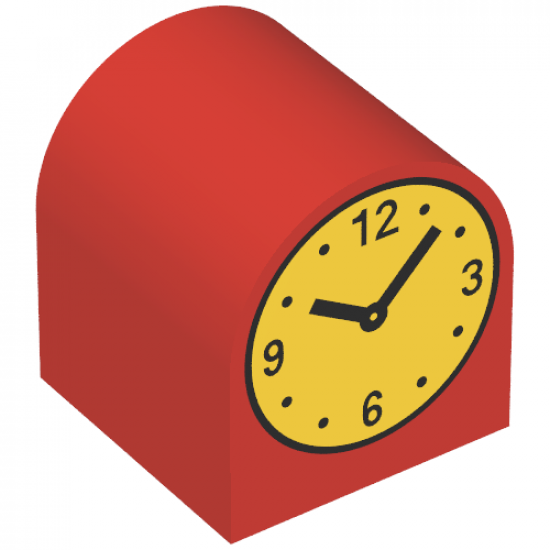 Duplo, Brick 2 x 2 x 2 Curved Top with Clock Hands 10:08 Pattern