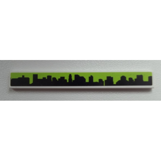 Tile 1 x 8 with Black Skyline on Lime Background Pattern (Sticker) - Set 60026