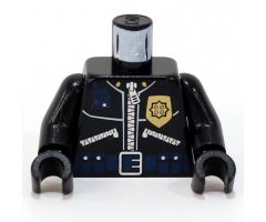 Torso Police Leather Jacket, Gold Badge, Radio, Ammo Belt, Police Pattern on Back / Black Arms / Black Hands